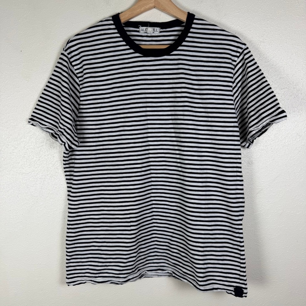Alex Mill Womens L Navy Blue White Striped Cotton Long Sleeve Crew Neck Top